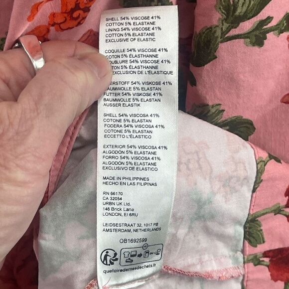 Anthropologie Pink Red Floral Ruffled Peplum Halter Midi Dress Size Small - Picture 9 of 10